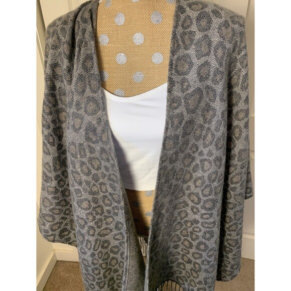 Woolrich Womens Open Front Sleeveless Leopard Print Shawl Frail Hem One Size - Picture 3 of 9